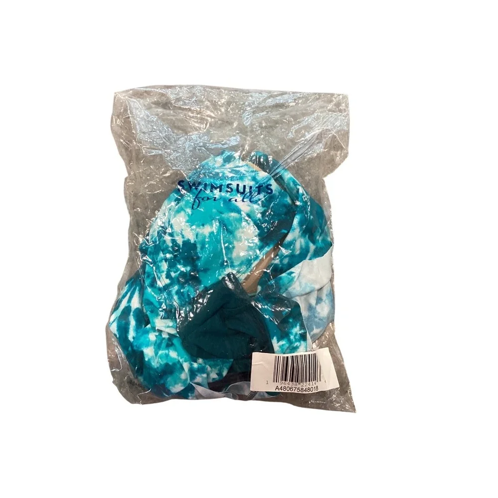Kim Gravel x Swimsuits For‎ All Blue Tie Dye Handkerchief Tankini Set Size 8